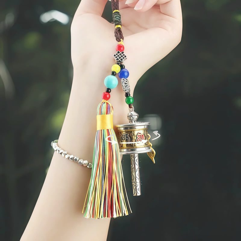 دُرّةٌ تبتيةٌ معلّقةٌ للسيارة - زينةٌ صلاةٌ دوارة Tibetan Prayer Wheel Car Hanging Ornament
