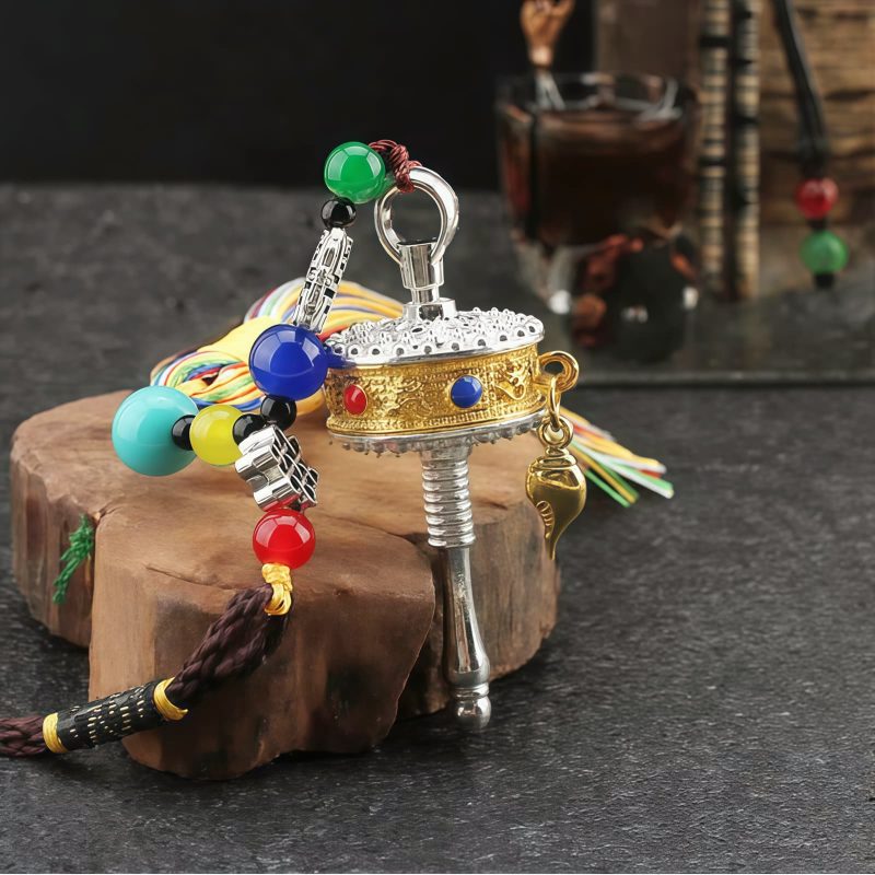دُرّةٌ تبتيةٌ معلّقةٌ للسيارة - زينةٌ صلاةٌ دوارة Tibetan Prayer Wheel Car Hanging Ornament