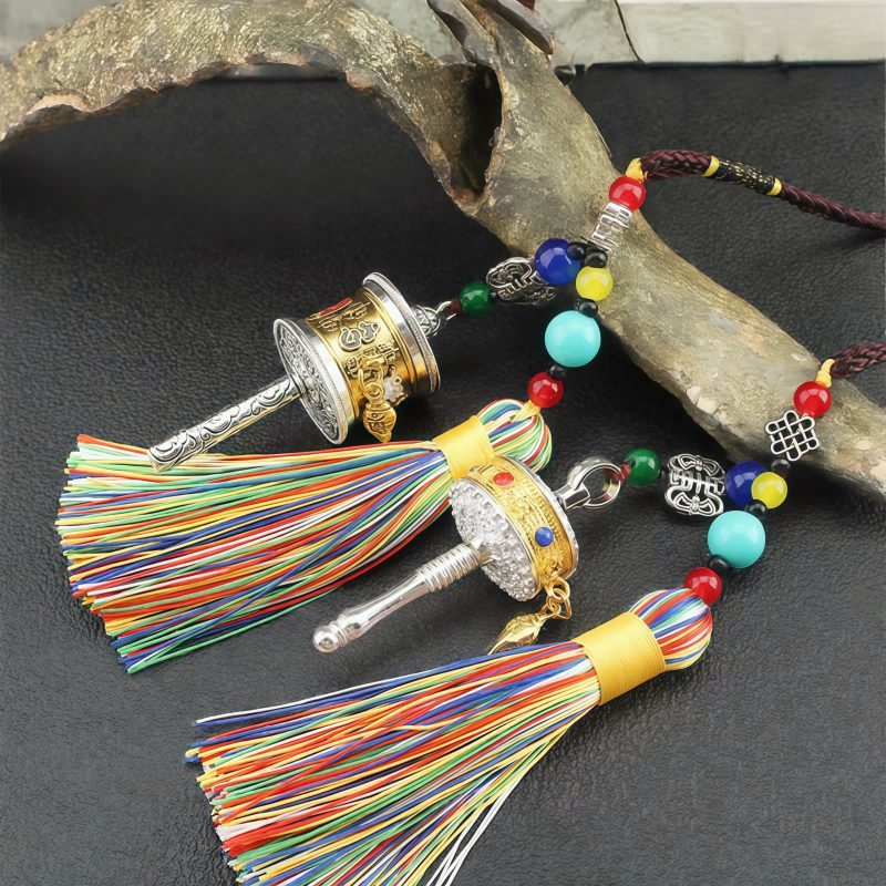 دُرّةٌ تبتيةٌ معلّقةٌ للسيارة - زينةٌ صلاةٌ دوارة Tibetan Prayer Wheel Car Hanging Ornament