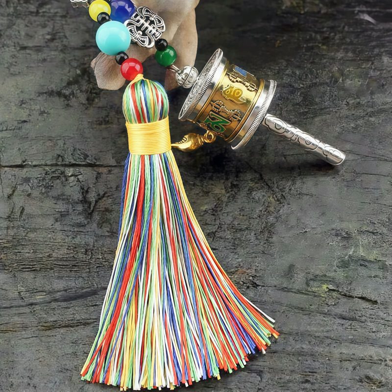 دُرّةٌ تبتيةٌ معلّقةٌ للسيارة - زينةٌ صلاةٌ دوارة Tibetan Prayer Wheel Car Hanging Ornament