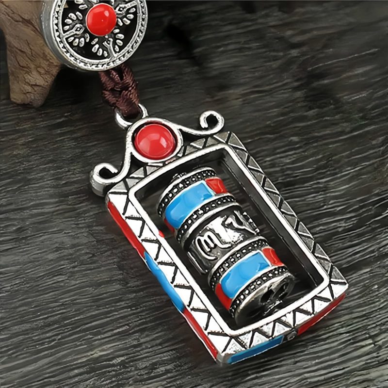 سلسلة مفاتيح عجلة الصلاة التبتية ذات الكلمات الستة الحقيقية Six True Words Tibetan Prayer Wheel Keychain