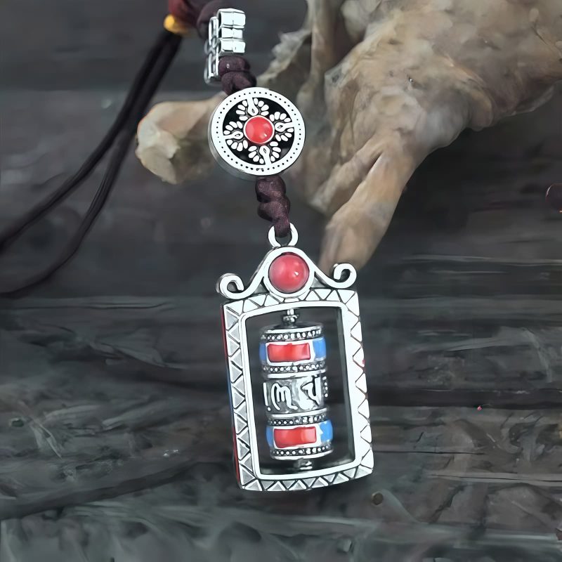سلسلة مفاتيح عجلة الصلاة التبتية ذات الكلمات الستة الحقيقية Six True Words Tibetan Prayer Wheel Keychain