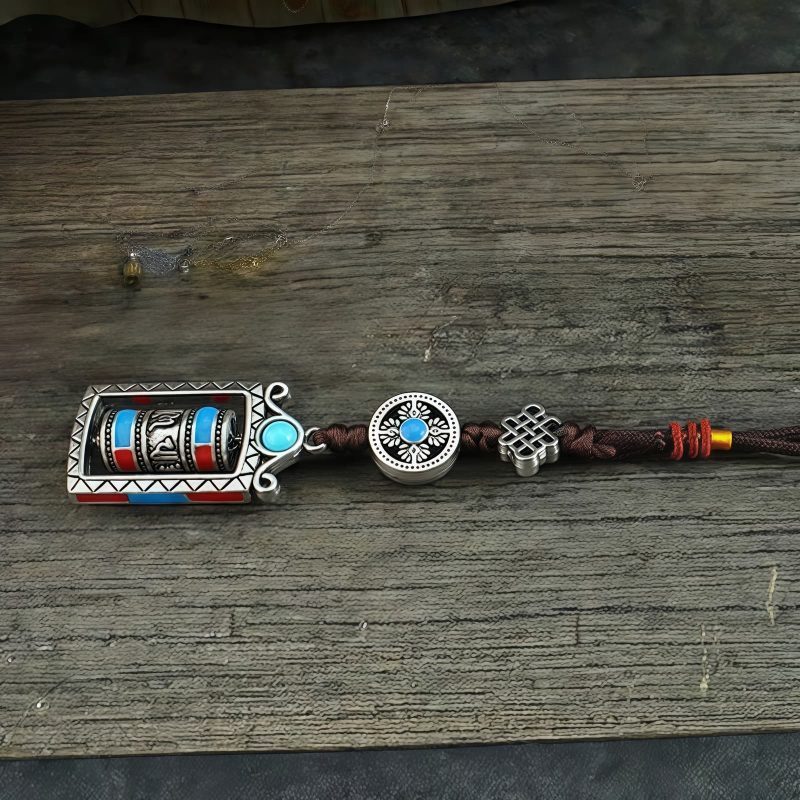 سلسلة مفاتيح عجلة الصلاة التبتية ذات الكلمات الستة الحقيقية Six True Words Tibetan Prayer Wheel Keychain