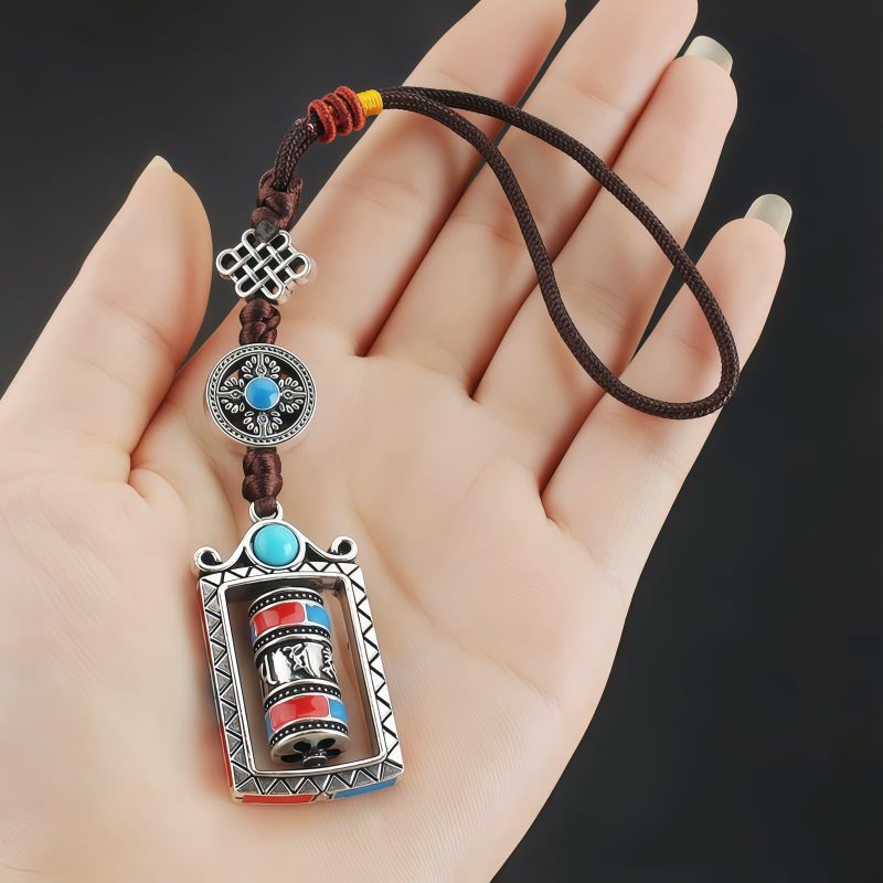 سلسلة مفاتيح عجلة الصلاة التبتية ذات الكلمات الستة الحقيقية Six True Words Tibetan Prayer Wheel Keychain