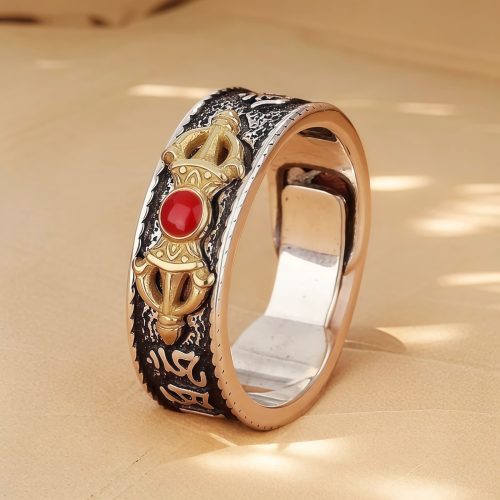 Anillo Dorje Vajra de Ágata Roja Tibetana Anillo Dorje Vajra de Ágata Roja Tibetana