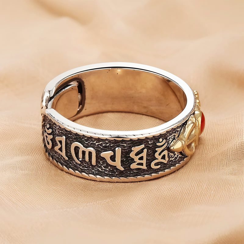 Anillo Dorje Vajra de Ágata Roja Tibetana Tibetan Red Agate Dorje Vajra Ring
