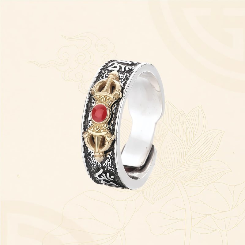 Anillo Dorje Vajra de Ágata Roja Tibetana Tibetan Red Agate Dorje Vajra Ring