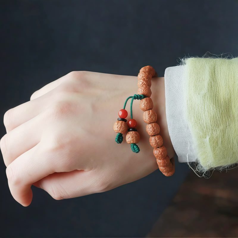 Pulsera de Ágata con Semillas de Bodhi y Rudraksha Tibetanas Tibetan Rudraksha Bodhi Seed Agate Bracelet
