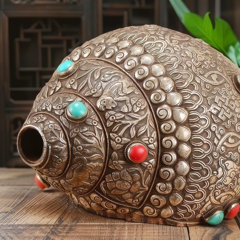 Decoración para el Hogar con Concha Shankha Tibetana y Ocho Símbolos Auspiciosos Tibetan Shankha Conch Shell Home Decoration with Eight Auspicious Symbols