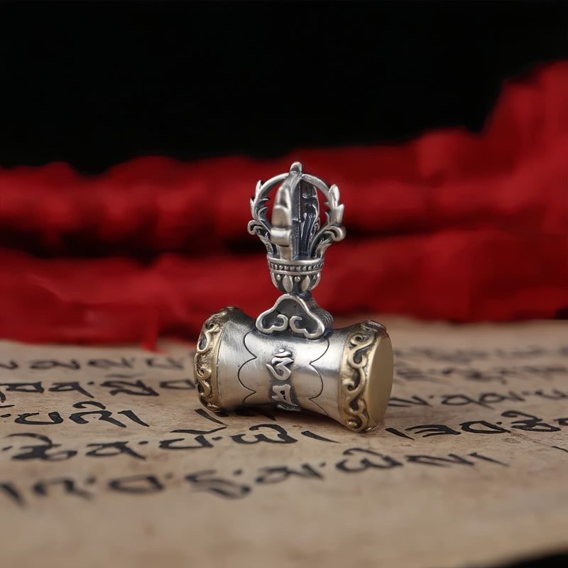 Colgante Dorje de Plata 925 Om Mani Padme Hum Tibetano Tibetan 925 Silver Om Mani Padme Hum Dorje Pendant