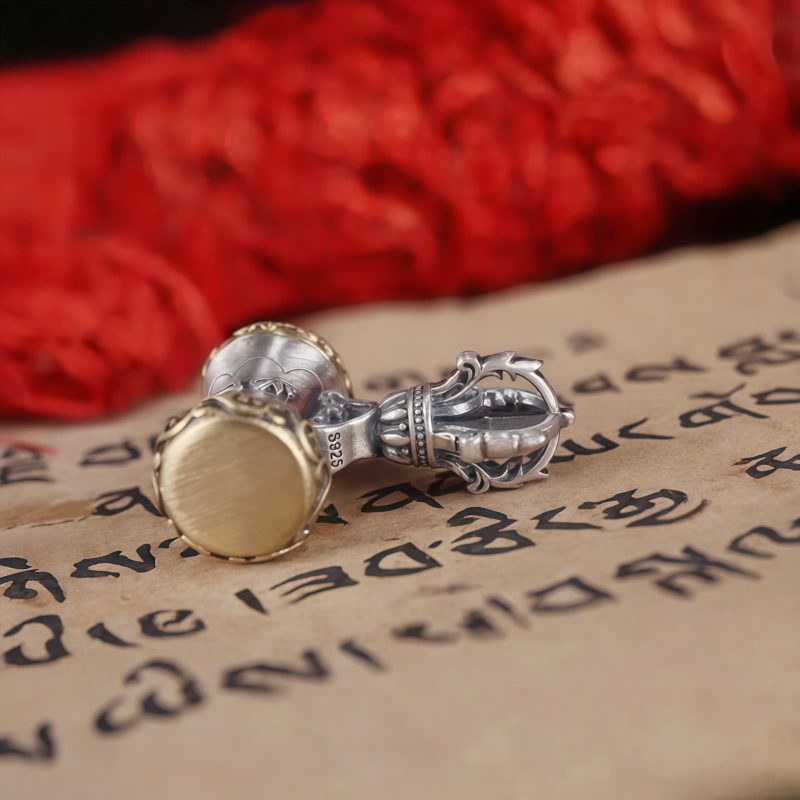 Colgante Dorje de Plata 925 Om Mani Padme Hum Tibetano Tibetan 925 Silver Om Mani Padme Hum Dorje Pendant