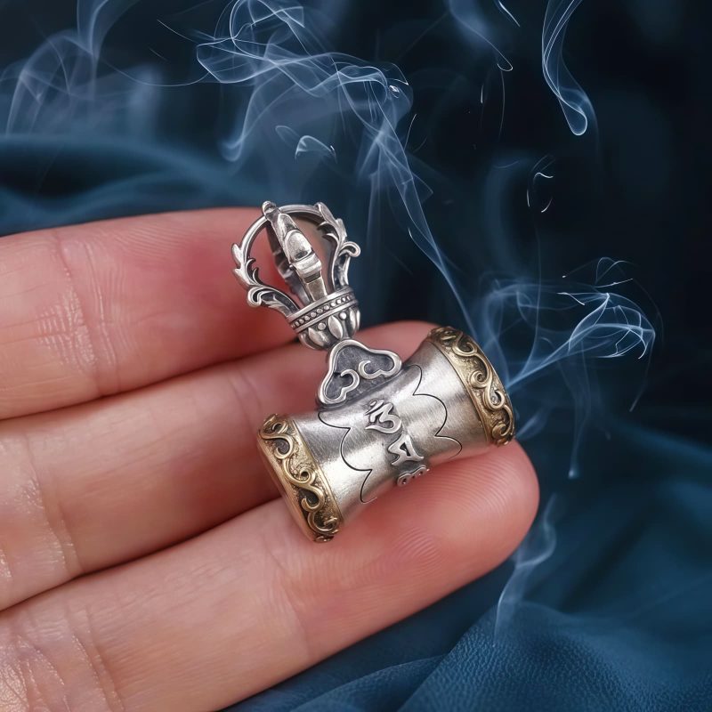 Colgante Dorje de Plata 925 Om Mani Padme Hum Tibetano Tibetan 925 Silver Om Mani Padme Hum Dorje Pendant