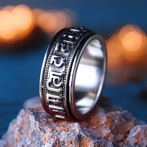 Anillo giratorio de acero de titanio tibetano Om Mani Padme Hum Anillo giratorio de acero de titanio tibetano Om Mani Padme Hum