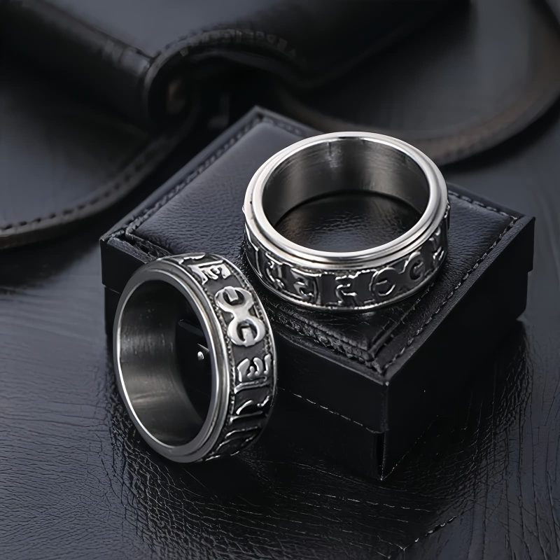 Anillo giratorio de acero de titanio tibetano Om Mani Padme Hum Tibetan Om Mani Padme Hum Titanium Steel Spinner Ring