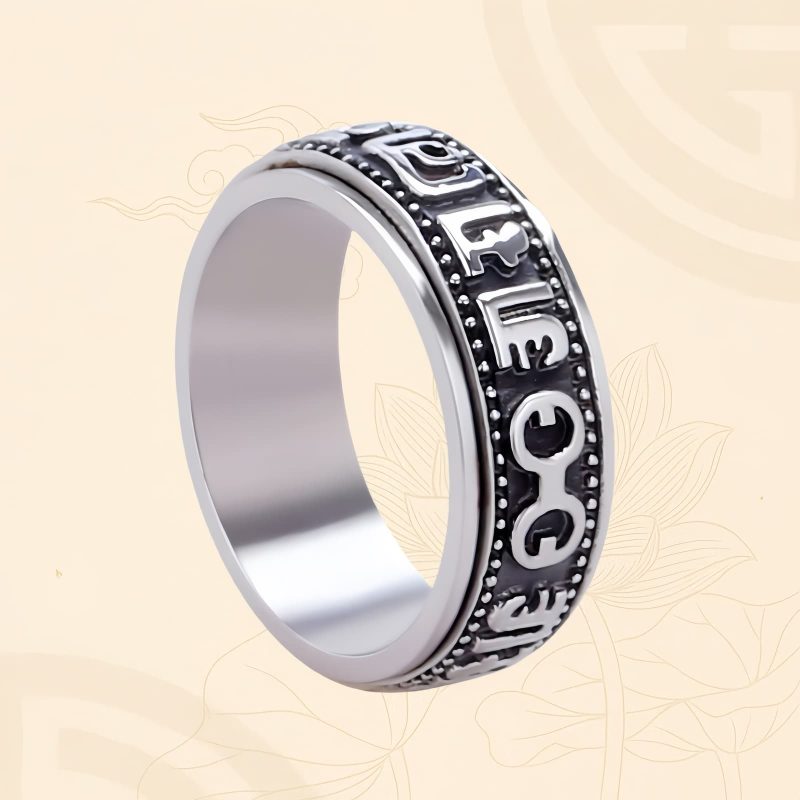 Anillo giratorio de acero de titanio tibetano Om Mani Padme Hum Tibetan Om Mani Padme Hum Titanium Steel Spinner Ring