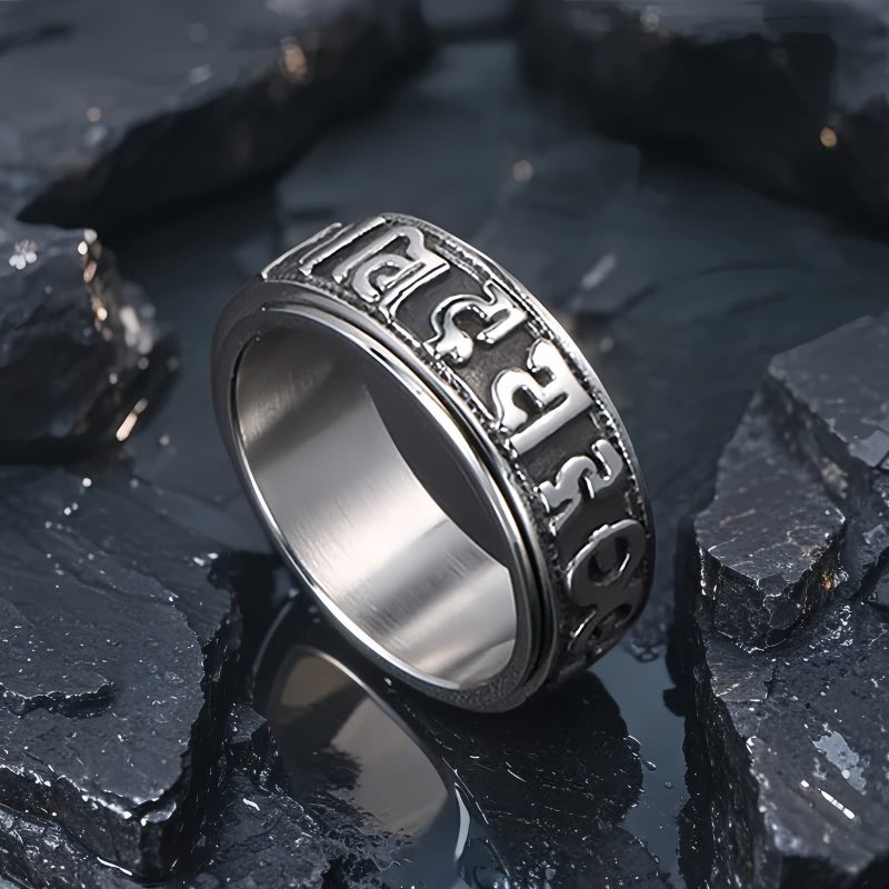 Anillo giratorio de acero de titanio tibetano Om Mani Padme Hum Tibetan Om Mani Padme Hum Titanium Steel Spinner Ring