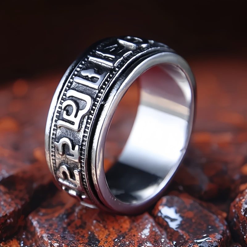 Anillo giratorio de acero de titanio tibetano Om Mani Padme Hum Tibetan Om Mani Padme Hum Titanium Steel Spinner Ring
