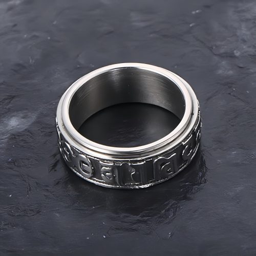 Anillo giratorio de acero de titanio tibetano Om Mani Padme Hum Anillo giratorio de acero de titanio tibetano Om Mani Padme Hum