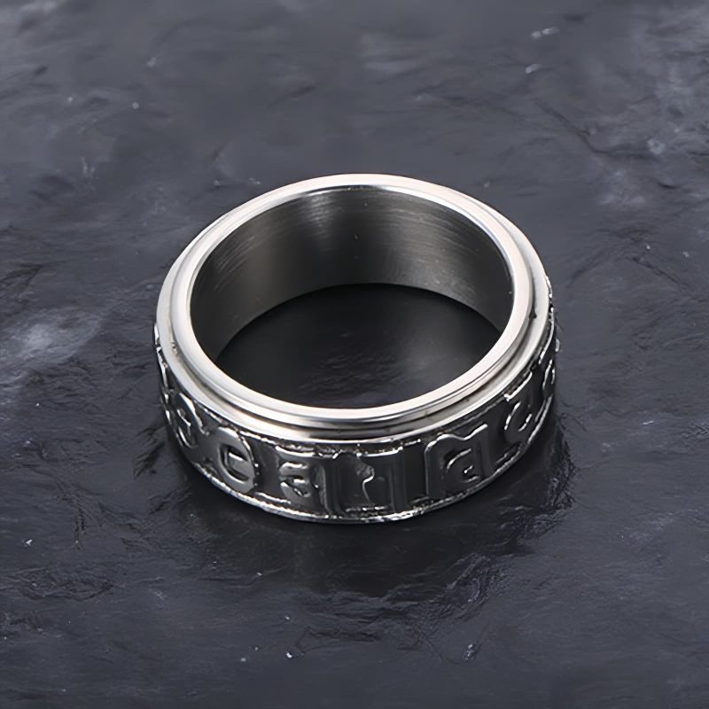 Anillo giratorio de acero de titanio tibetano Om Mani Padme Hum Tibetan Om Mani Padme Hum Titanium Steel Spinner Ring