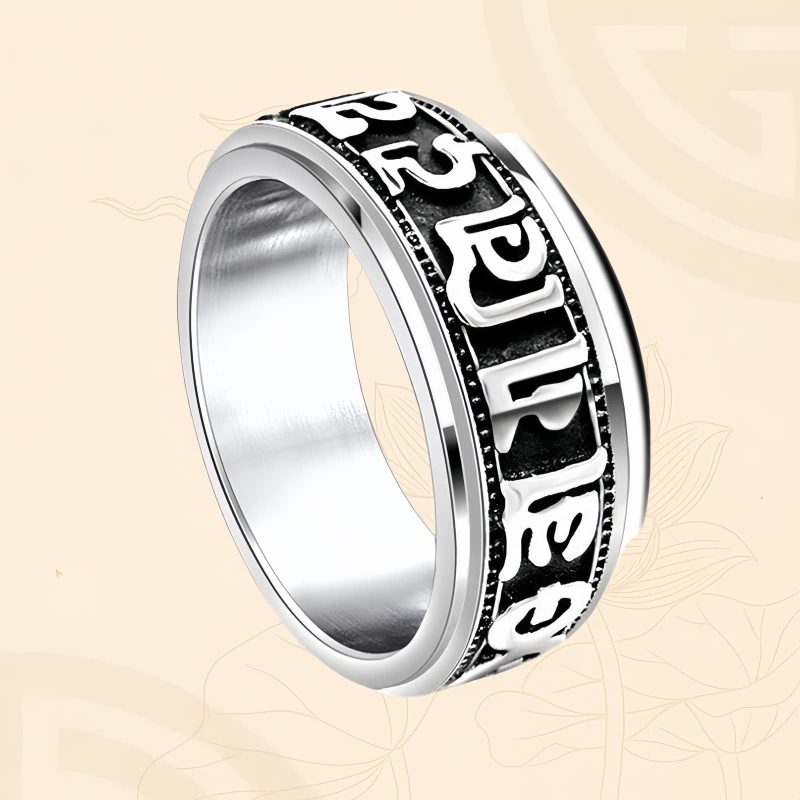 Anillo giratorio de acero de titanio tibetano Om Mani Padme Hum Tibetan Om Mani Padme Hum Titanium Steel Spinner Ring