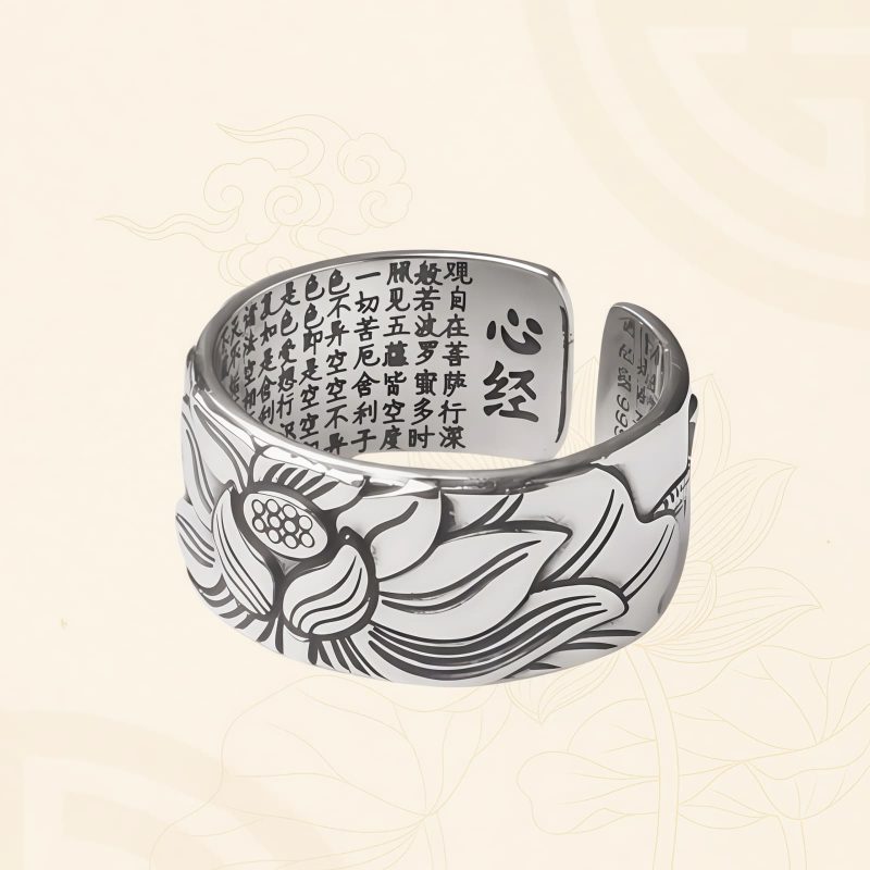 Anillo de Iluminación de Cobre Blanco Tibetano con Loto Tibetan White Copper Enlightenment Ring with Lotus