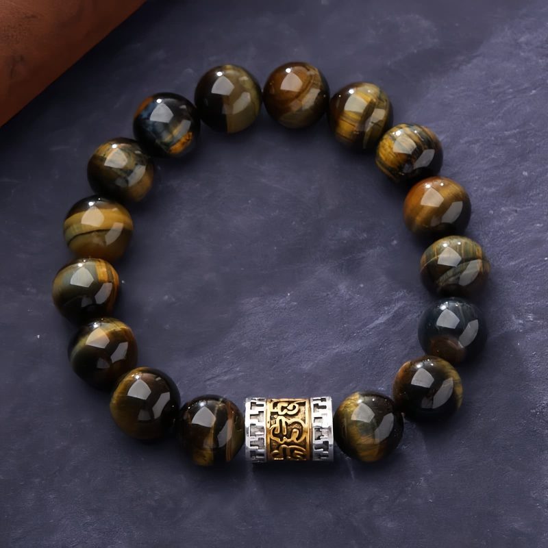 Pulsera de Coraje de Ojo de Tigre con las Seis Palabras Verdaderas Tiger Eye Courage Bracelet with Six True Words