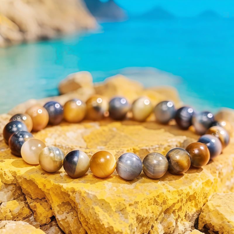Pulsera de Coraje Ojo de Tigre Azul Amarillo Yellow Blue Tiger Eye Courage Bracelet