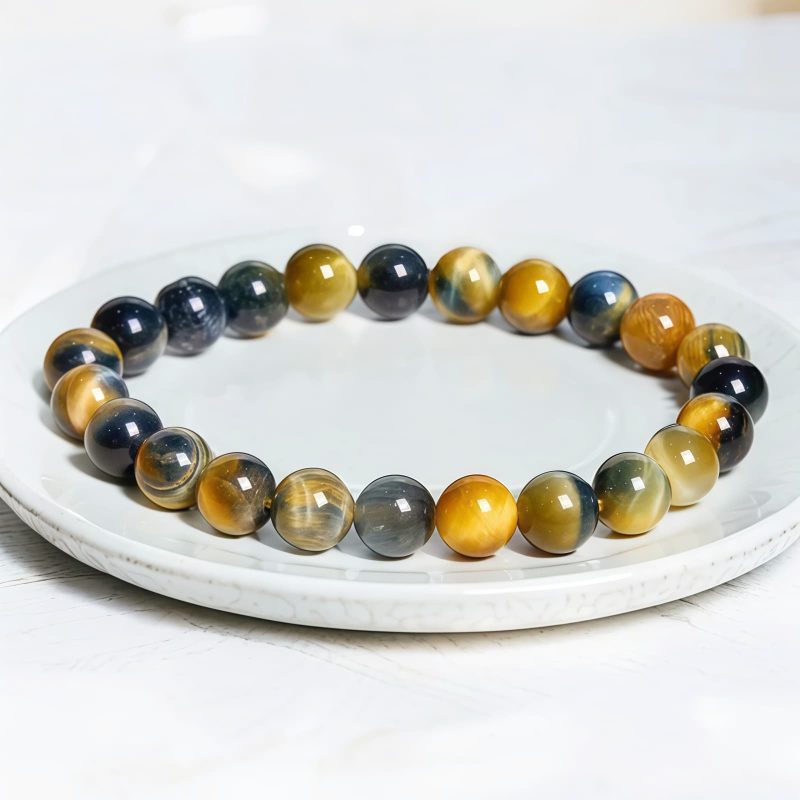 Pulsera de Coraje Ojo de Tigre Azul Amarillo Yellow Blue Tiger Eye Courage Bracelet