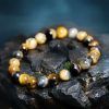 Pulsera de Coraje Ojo de Tigre Azul Amarillo Yellow Blue Tiger Eye Courage Bracelet