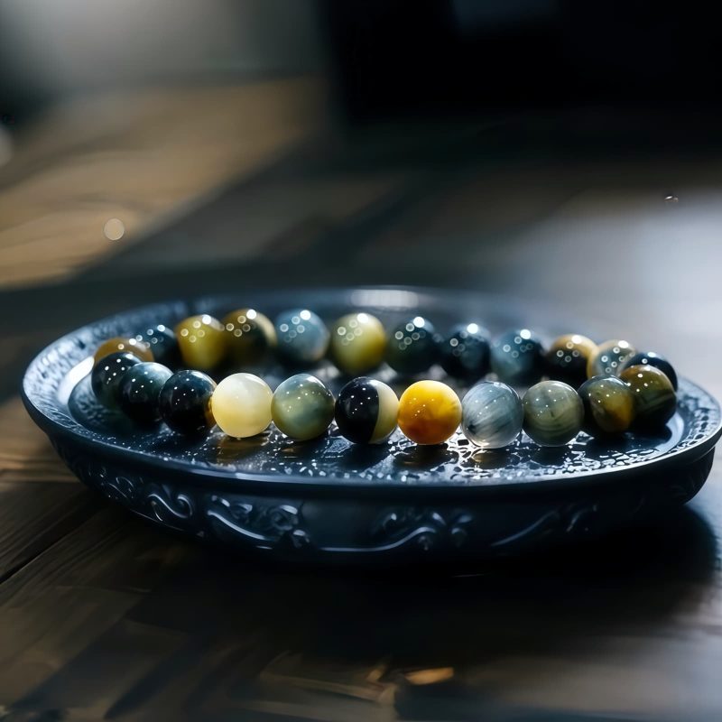 Pulsera de Coraje Ojo de Tigre Azul Amarillo Yellow Blue Tiger Eye Courage Bracelet