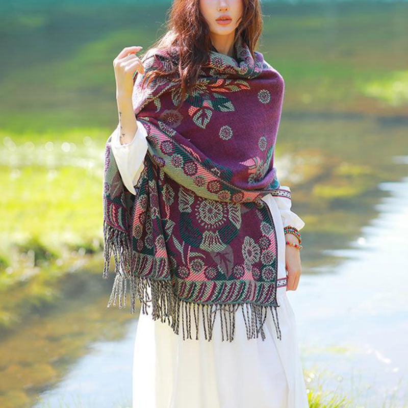Tibetan Floral Leaves Pattern Shawl