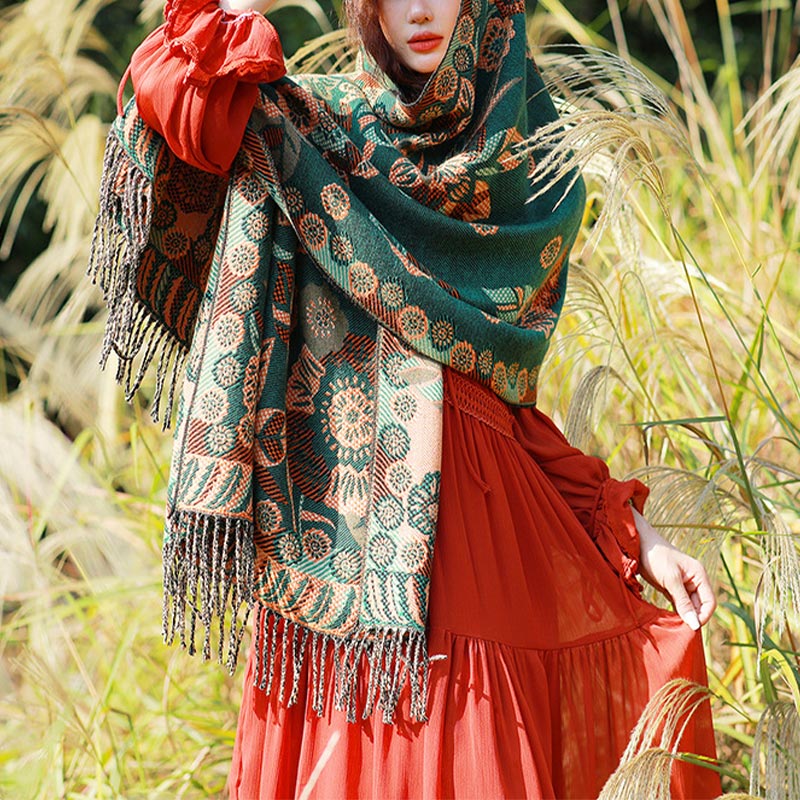 Tibetan Floral Leaves Pattern Shawl