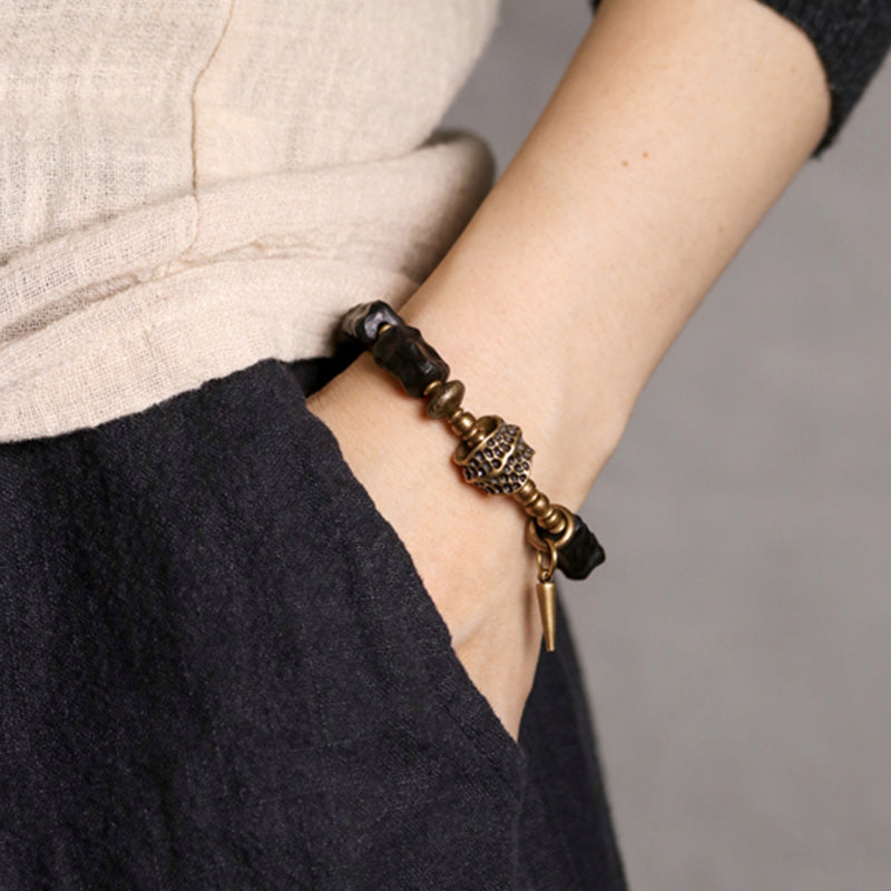 Ebony Wood Copper Balance Couple Bracelet