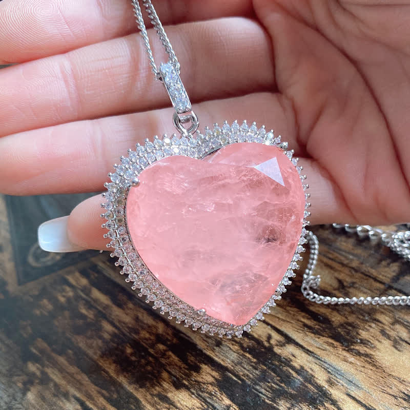 Rose Quartz Heart Pendant Necklace for Love and Relationships