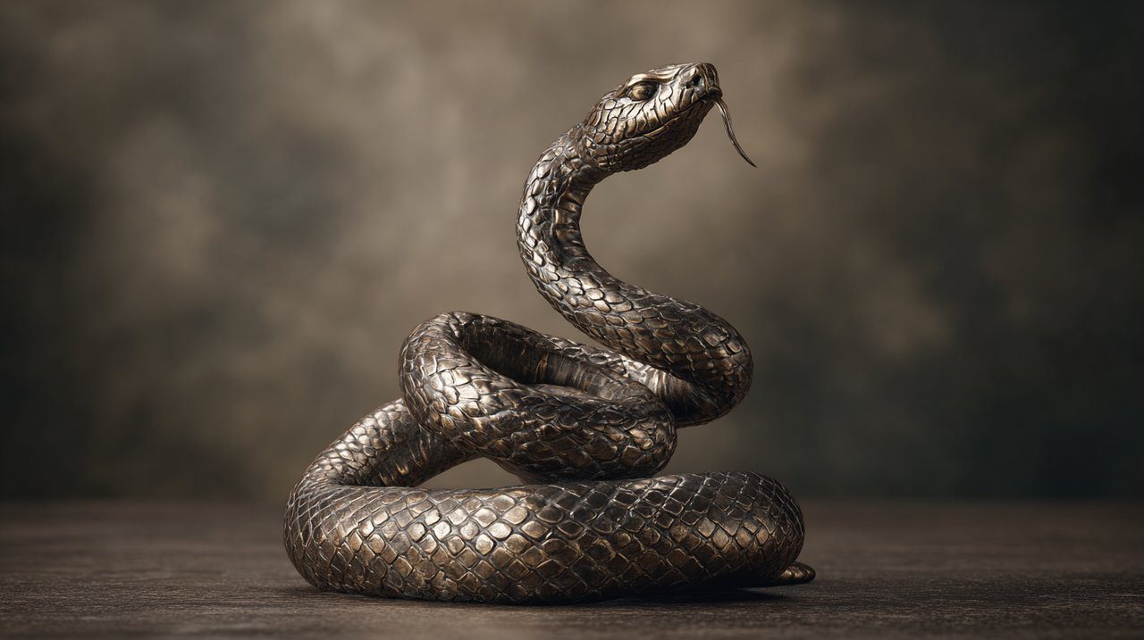 Finely detailed bronze snake figurine embodying intuitive wisdom.