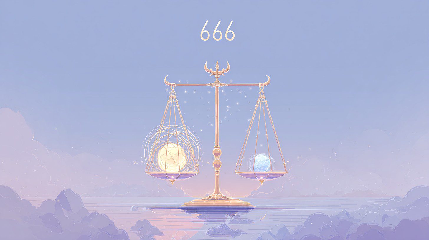 A person balancing scales, symbolizing the equilibrium of material and spiritual aspects guided by the 666 angel number.