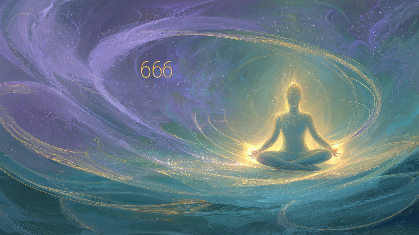A person meditating amidst nature, representing personal growth and reevaluation of material pursuits in alignment with the 666 angel number's guidance.