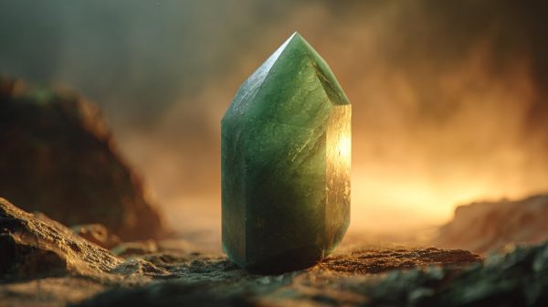 Un cristal de aventurina verde vibrante con un brillo suave.