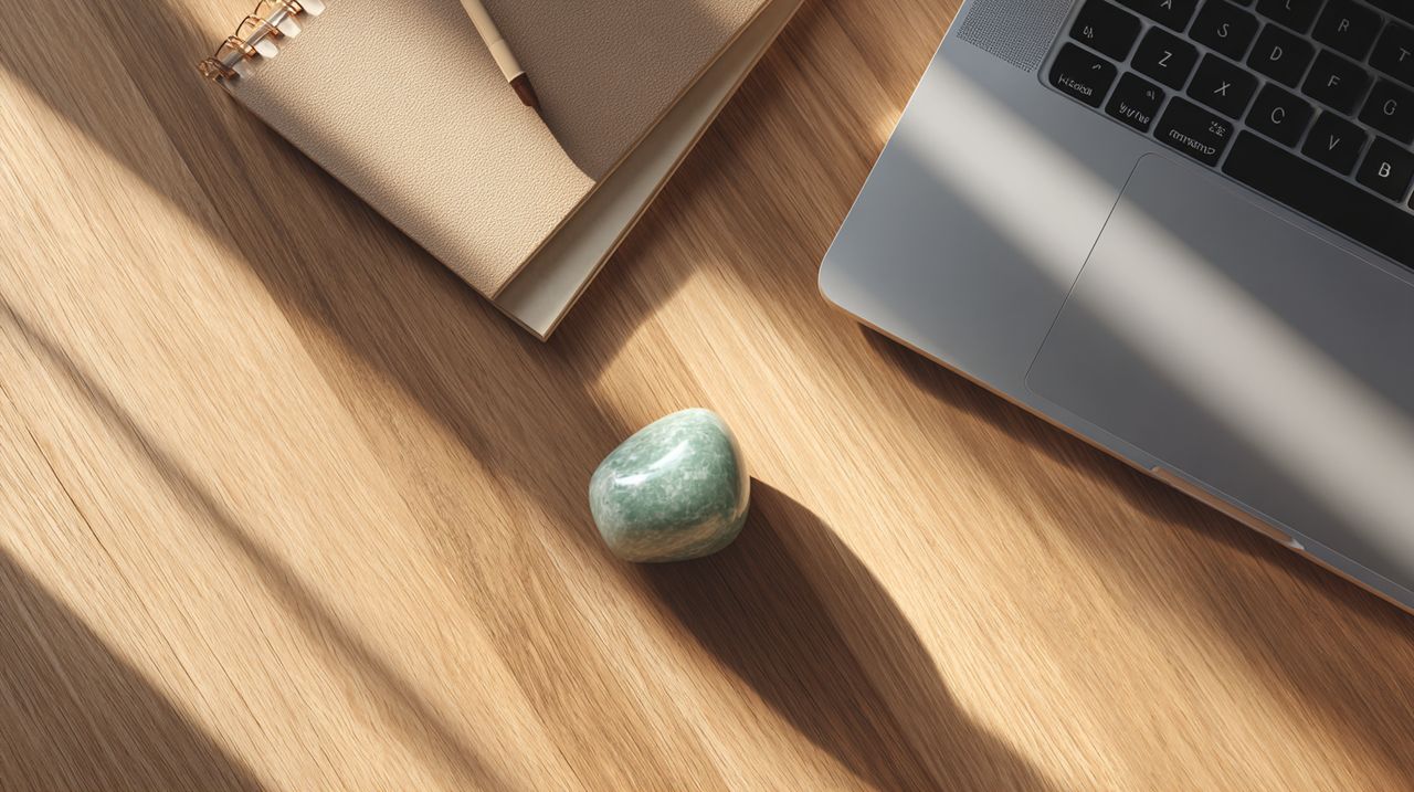 Green Aventurine on a modern workspace
