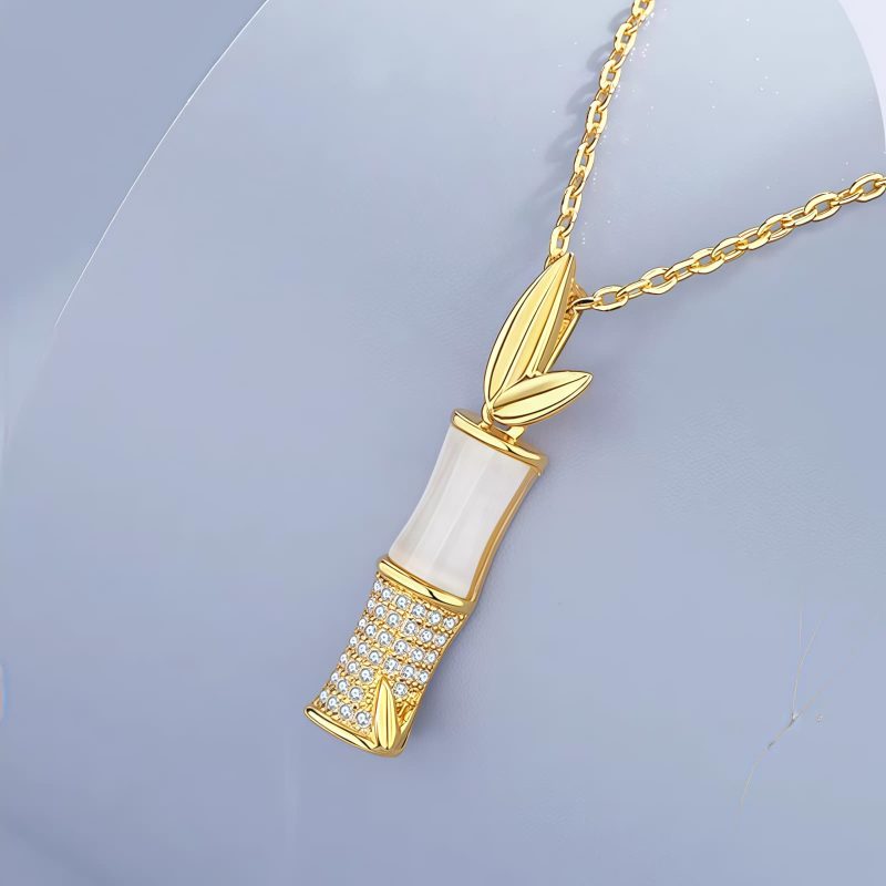 Collar con colgante de bambú de jade blanco de Hetian Hetian White Jade Bamboo Pendant Necklace