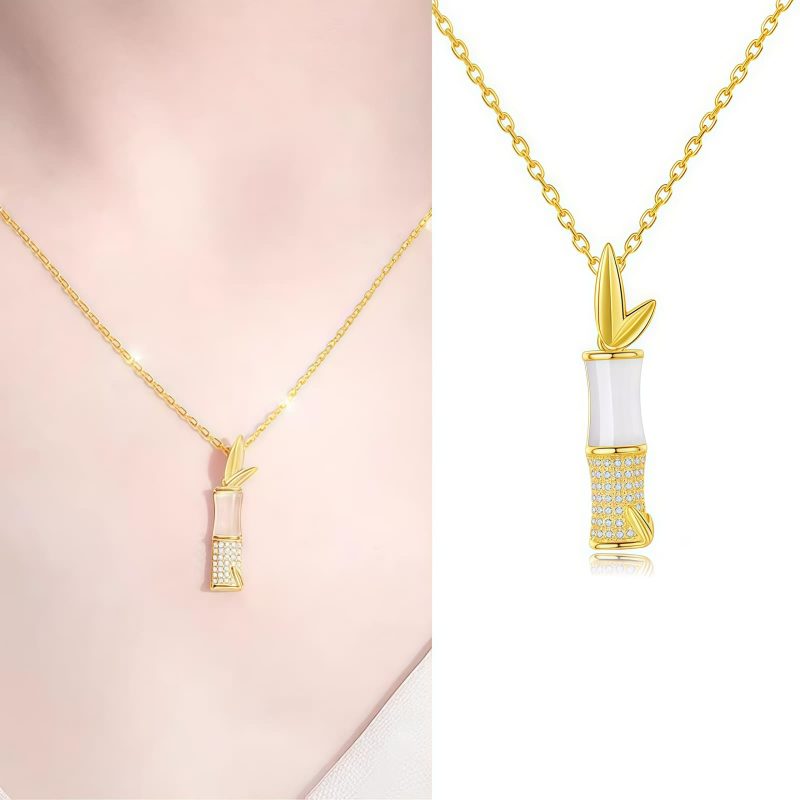 Collar con colgante de bambú de jade blanco de Hetian Hetian White Jade Bamboo Pendant Necklace