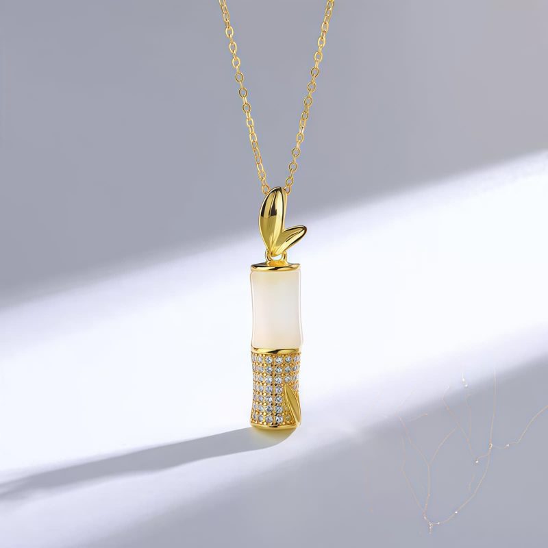 Collar con colgante de bambú de jade blanco de Hetian Hetian White Jade Bamboo Pendant Necklace