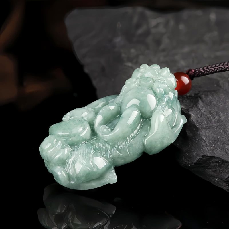 Colar Pingente de Riqueza PiXiu de Jade Jade PiXiu Wealth Pendant Necklace