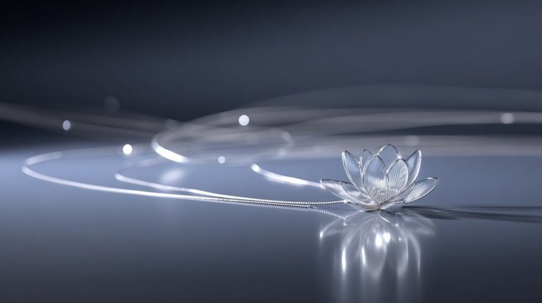 A lotus flower necklace glowing with spiritual energy.