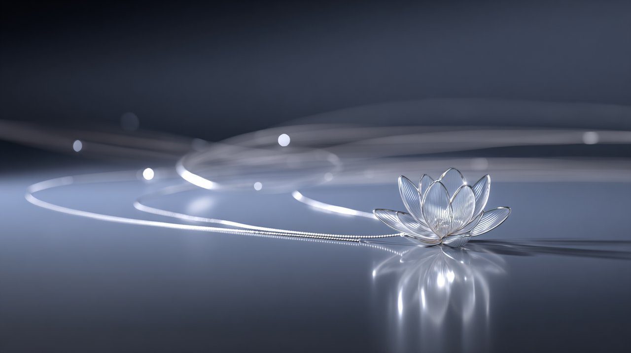 A lotus flower necklace glowing with spiritual energy.