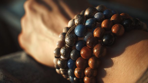 A person wearing multiple spiritual bracelets
