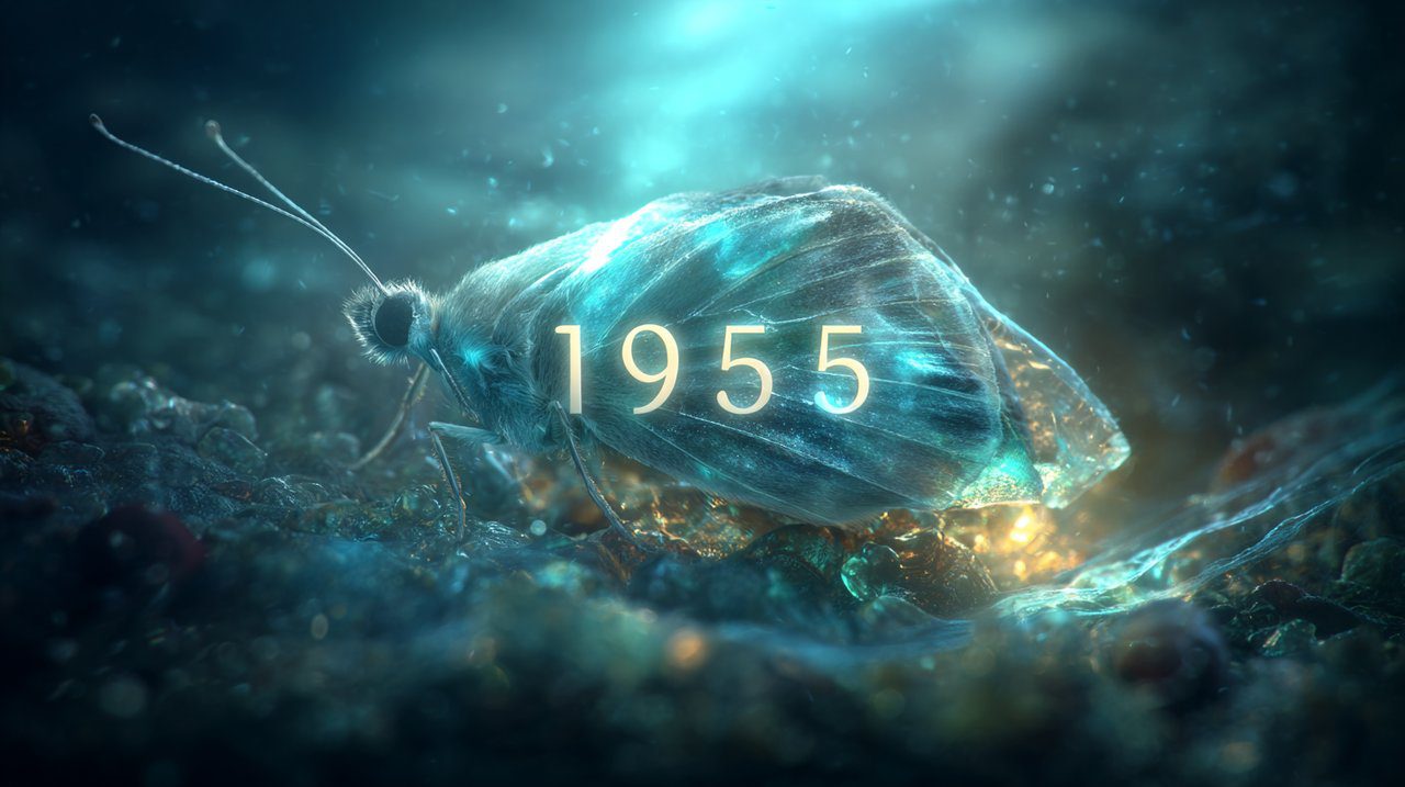 Uma imagem vibrante simbolizando transformação pessoal e crescimento com o número 1955.