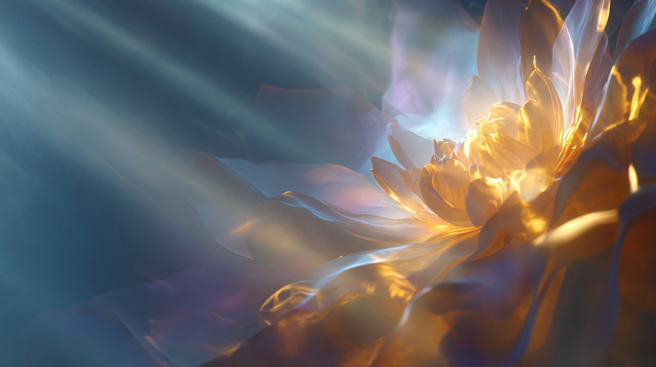 Representação abstrata de despertar espiritual e paz interior, inspirada na arte Thangka.