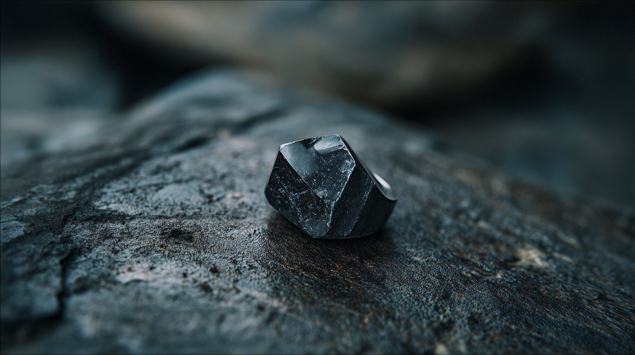 A black onyx stone symbolizing strength and protection.