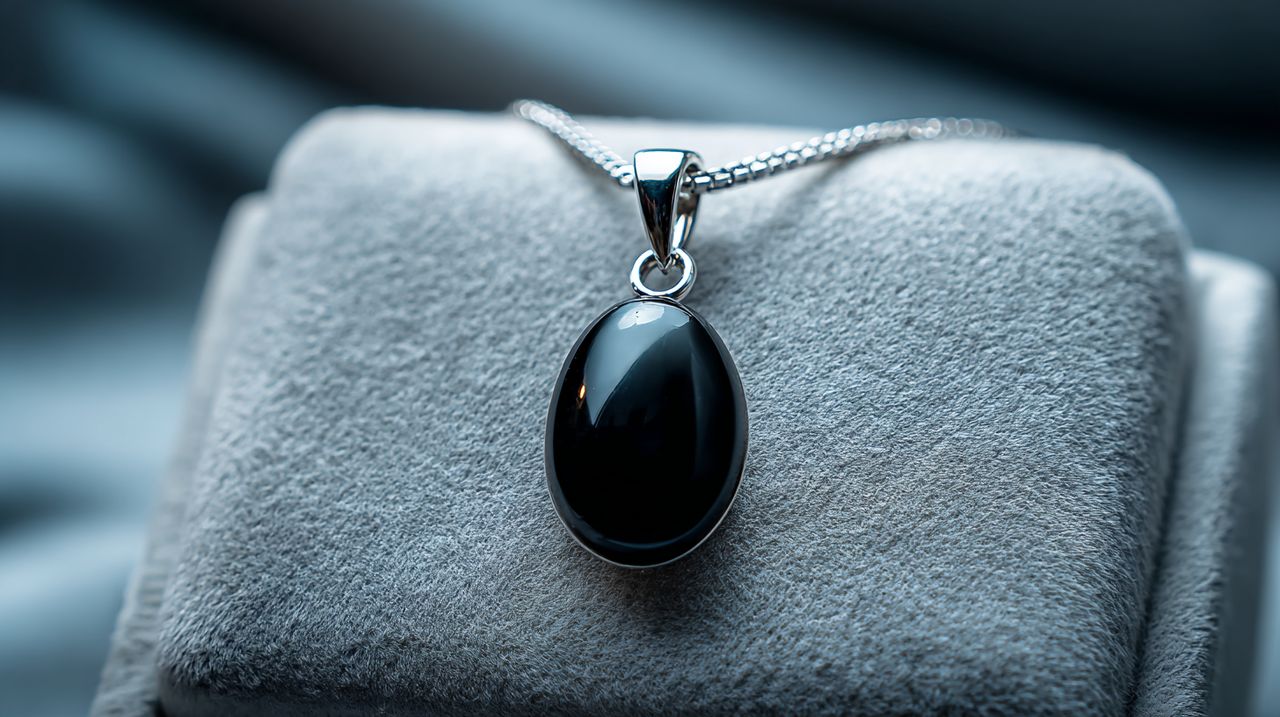 Elegant black obsidian pendant necklace.
